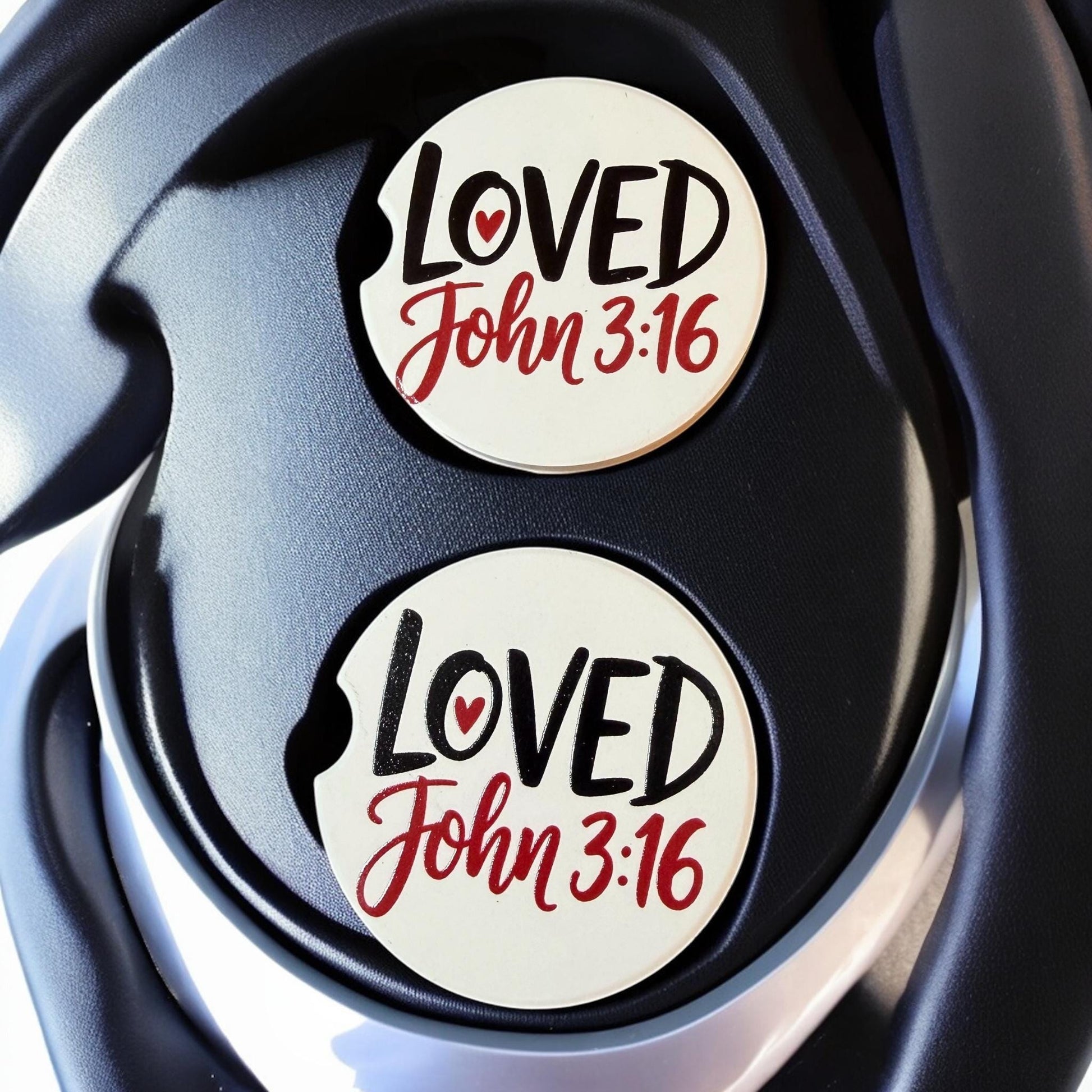 Ceramic Car Coasters Set of 2 | Loved John 3:16 Car Accessories |Absorbent Cup Holder Coasters |Faith Inspired Gift |Inspirational Car Decor __etsy:8076088807
