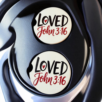 Ceramic Car Coasters Set of 2 | Loved John 3:16 Car Accessories |Absorbent Cup Holder Coasters |Faith Inspired Gift |Inspirational Car Decor __etsy:8076088807