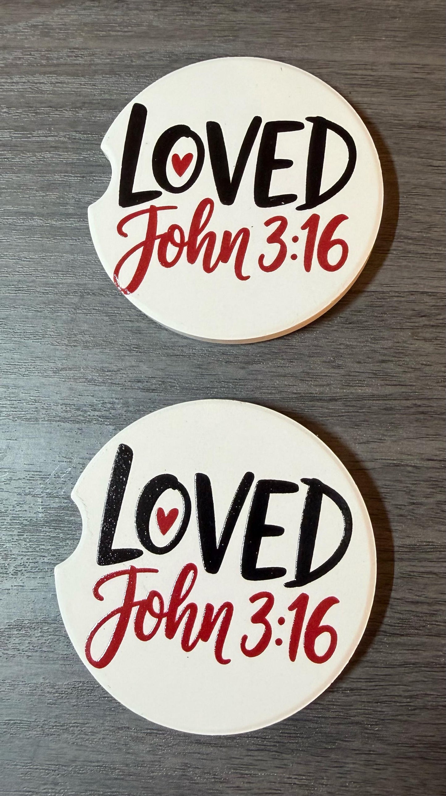 Ceramic Car Coasters Set of 2 | Loved John 3:16 Car Accessories |Absorbent Cup Holder Coasters |Faith Inspired Gift |Inspirational Car Decor __etsy:8028173188