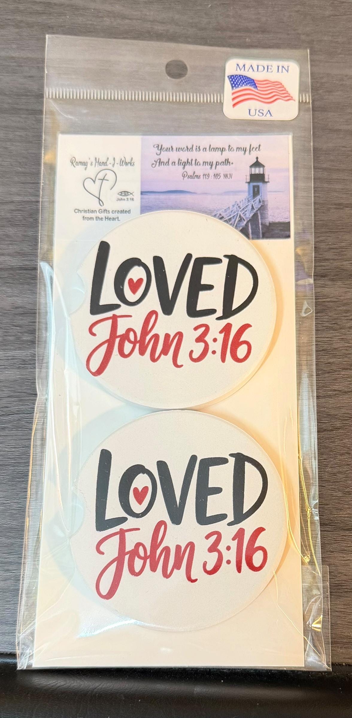 Ceramic Car Coasters Set of 2 | Loved John 3:16 Car Accessories |Absorbent Cup Holder Coasters |Faith Inspired Gift |Inspirational Car Decor __etsy:8028176168