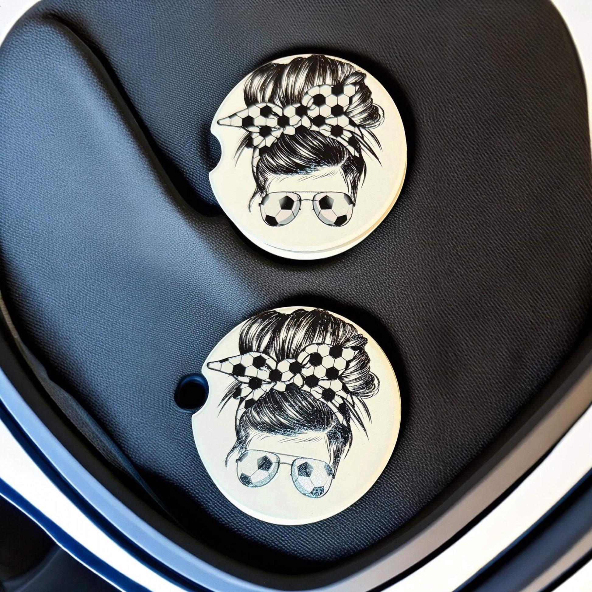 Ceramic Car Coasters Set of 2 | Messy Bun Soccer Mom Car Accessories |Absorbent Cup Holder Coasters |Soccer Player Gift |Sports Soccer Decor __etsy:8076328933