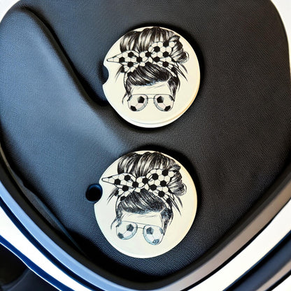 Ceramic Car Coasters Set of 2 | Messy Bun Soccer Mom Car Accessories |Absorbent Cup Holder Coasters |Soccer Player Gift |Sports Soccer Decor __etsy:8076328933