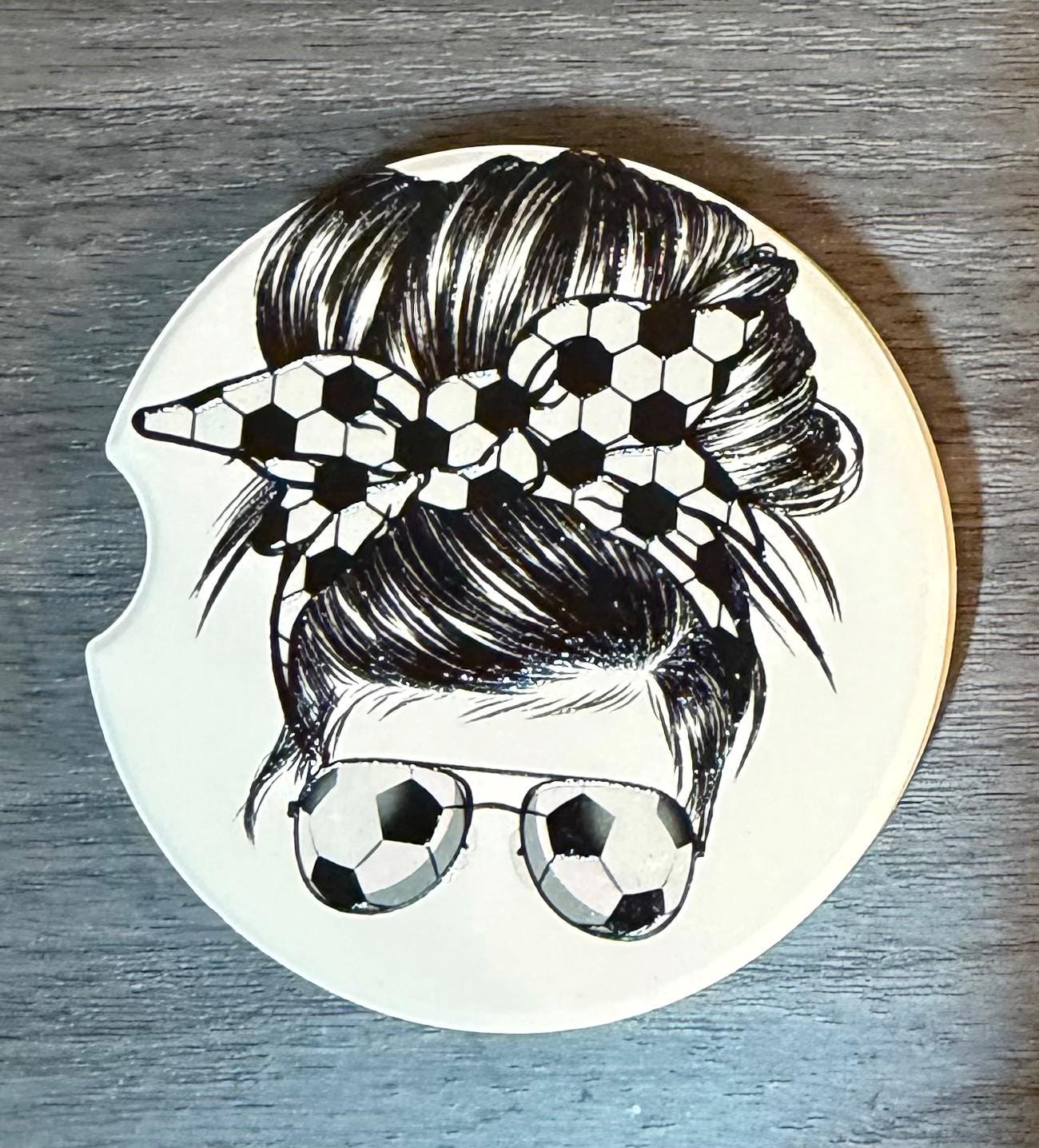 Ceramic Car Coasters Set of 2 | Messy Bun Soccer Mom Car Accessories |Absorbent Cup Holder Coasters |Soccer Player Gift |Sports Soccer Decor __etsy:8028398816