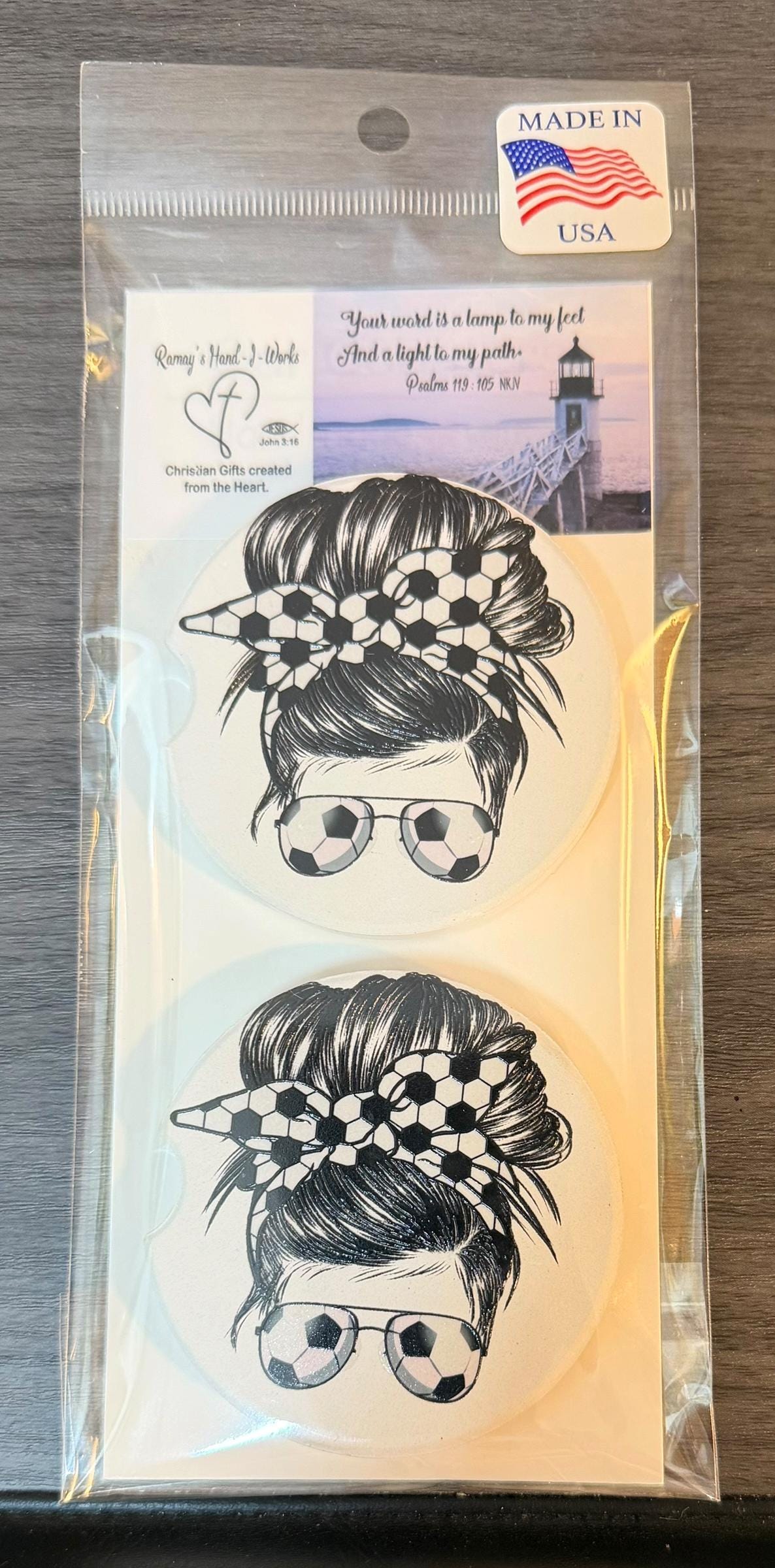 Ceramic Car Coasters Set of 2 | Messy Bun Soccer Mom Car Accessories |Absorbent Cup Holder Coasters |Soccer Player Gift |Sports Soccer Decor __etsy:8076312481