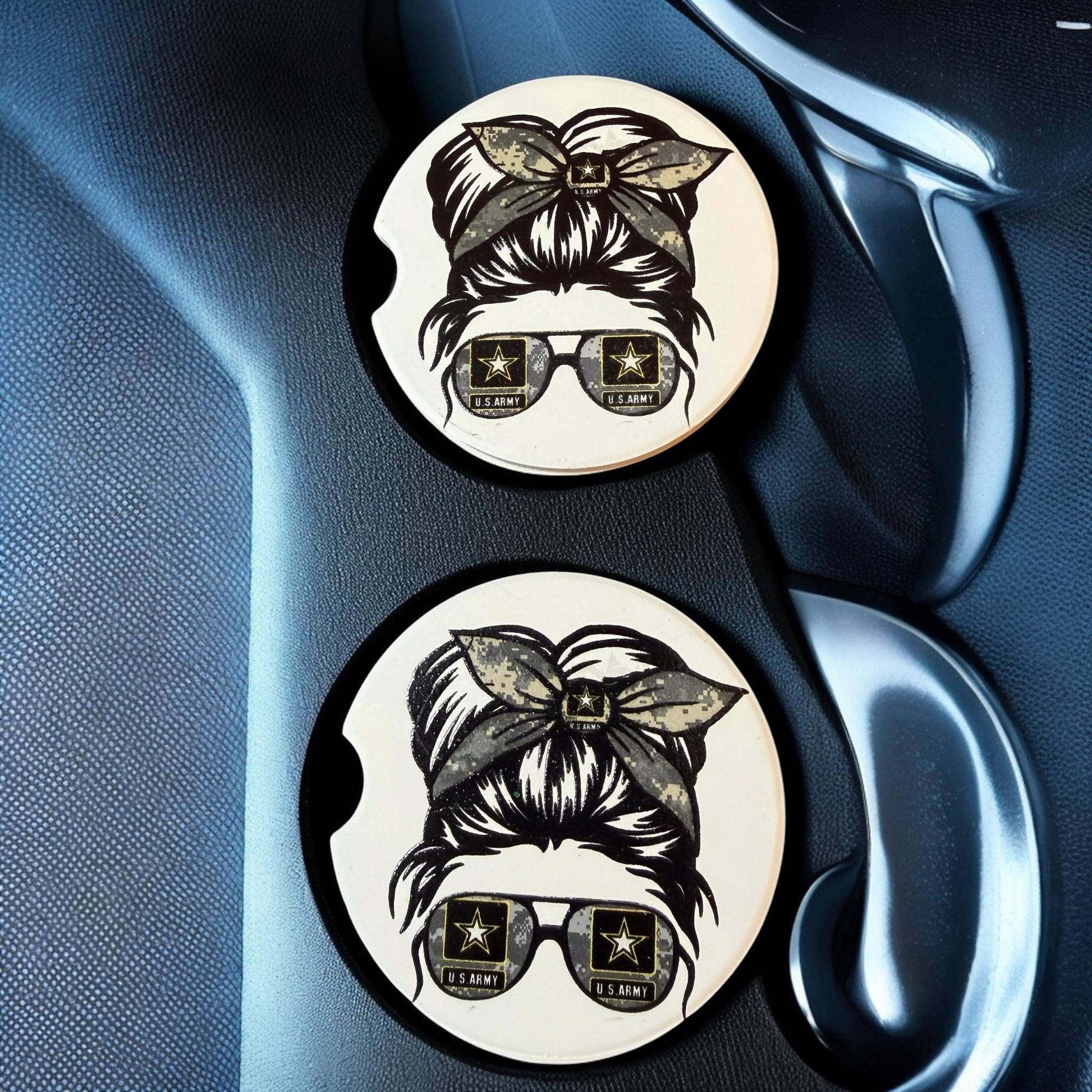Ceramic Car Coasters Set of 2 |Military Messy Bun Car Accessories |Absorbent Cup Holder Coasters |Veteran Gift | Army, Navy, Air Force Decor __etsy:8027930782