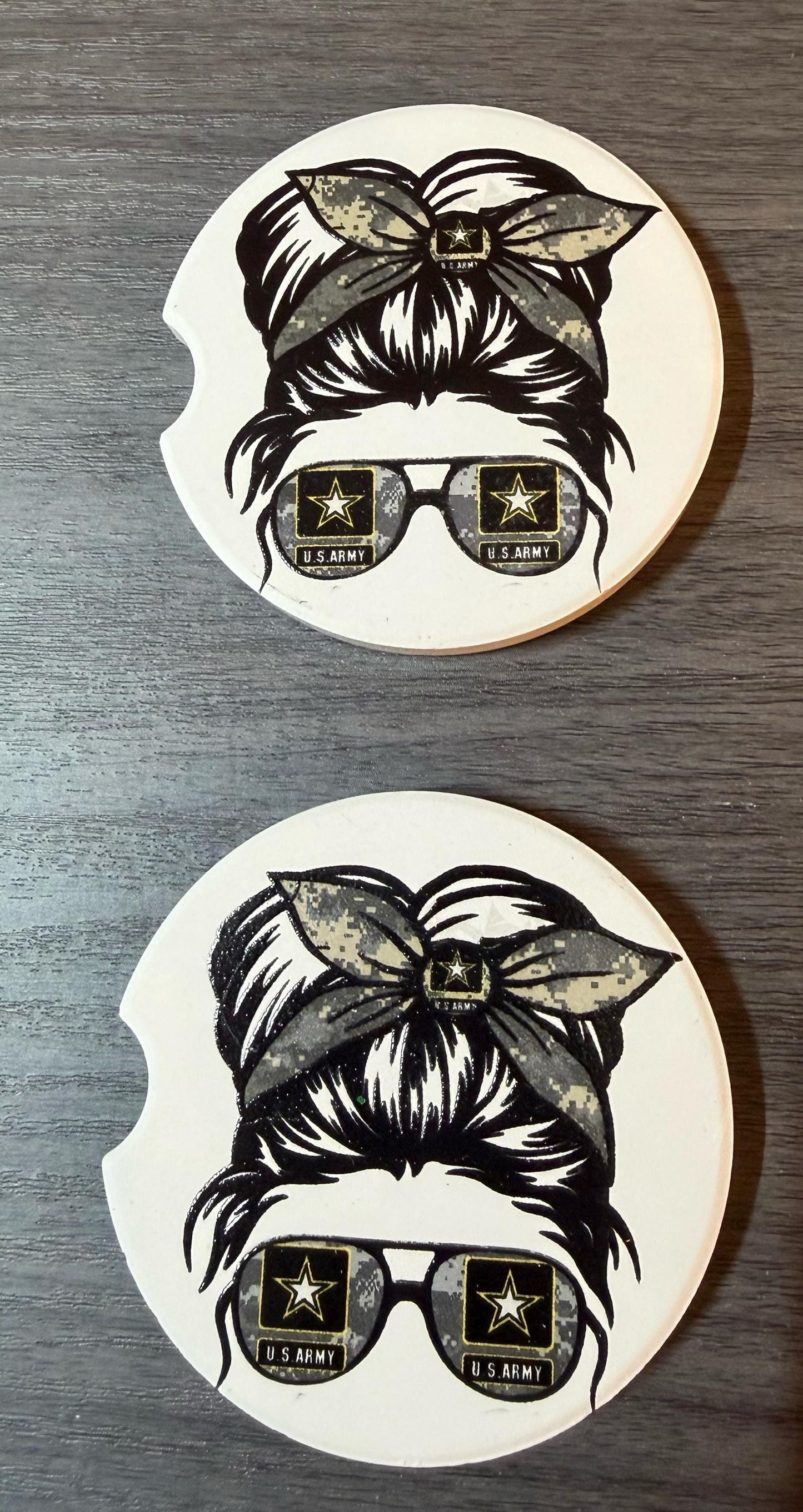 Ceramic Car Coasters Set of 2 |Military Messy Bun Car Accessories |Absorbent Cup Holder Coasters |Veteran Gift | Army, Navy, Air Force Decor __etsy:8075832189