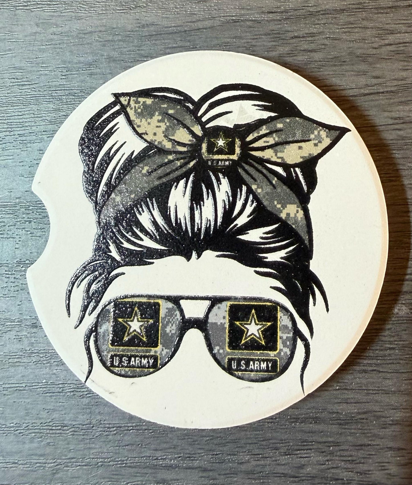 Ceramic Car Coasters Set of 2 |Military Messy Bun Car Accessories |Absorbent Cup Holder Coasters |Veteran Gift | Army, Navy, Air Force Decor __etsy:8027920884