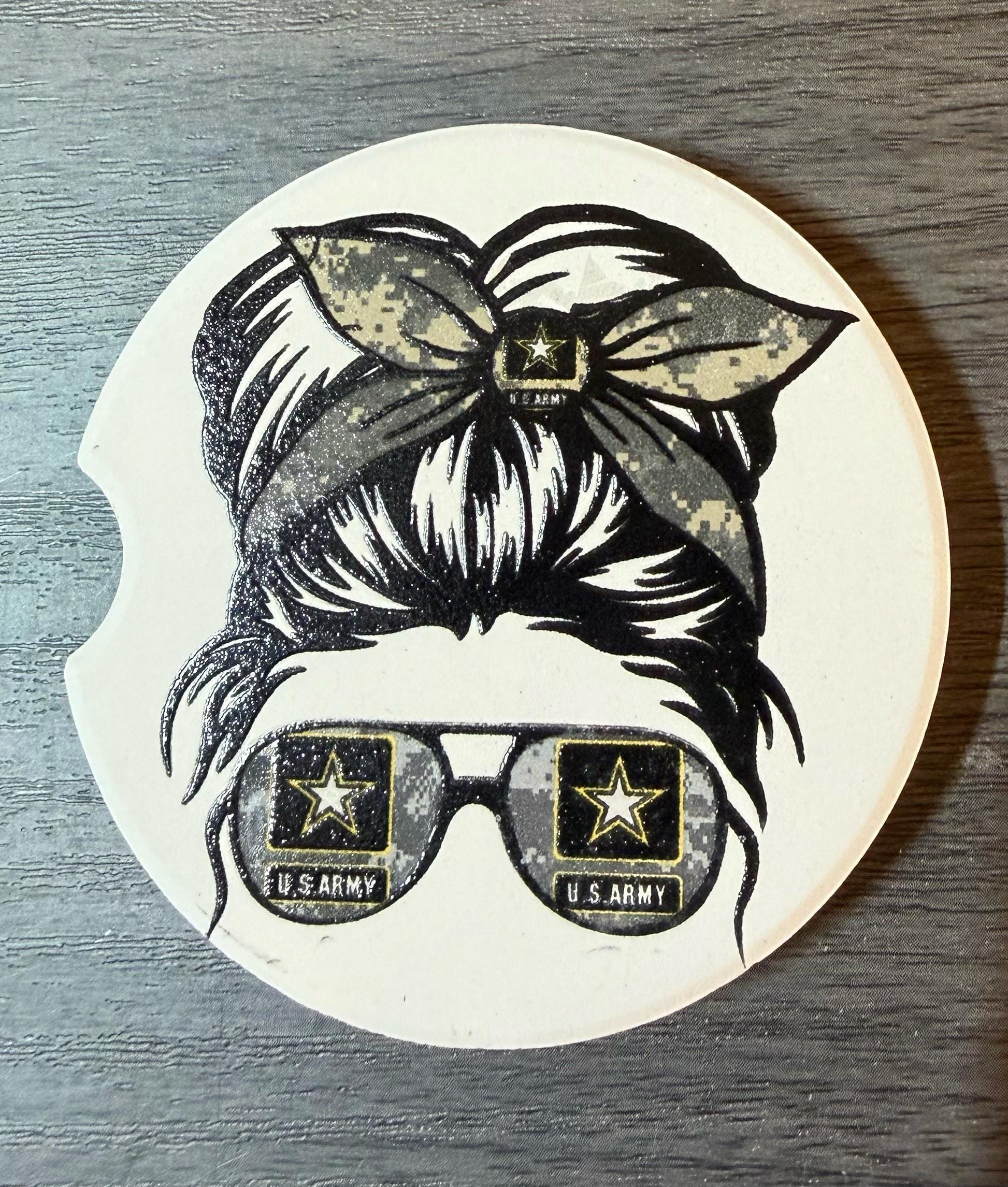 Ceramic Car Coasters Set of 2 |Military Messy Bun Car Accessories |Absorbent Cup Holder Coasters |Veteran Gift | Army, Navy, Air Force Decor __etsy:8027920884