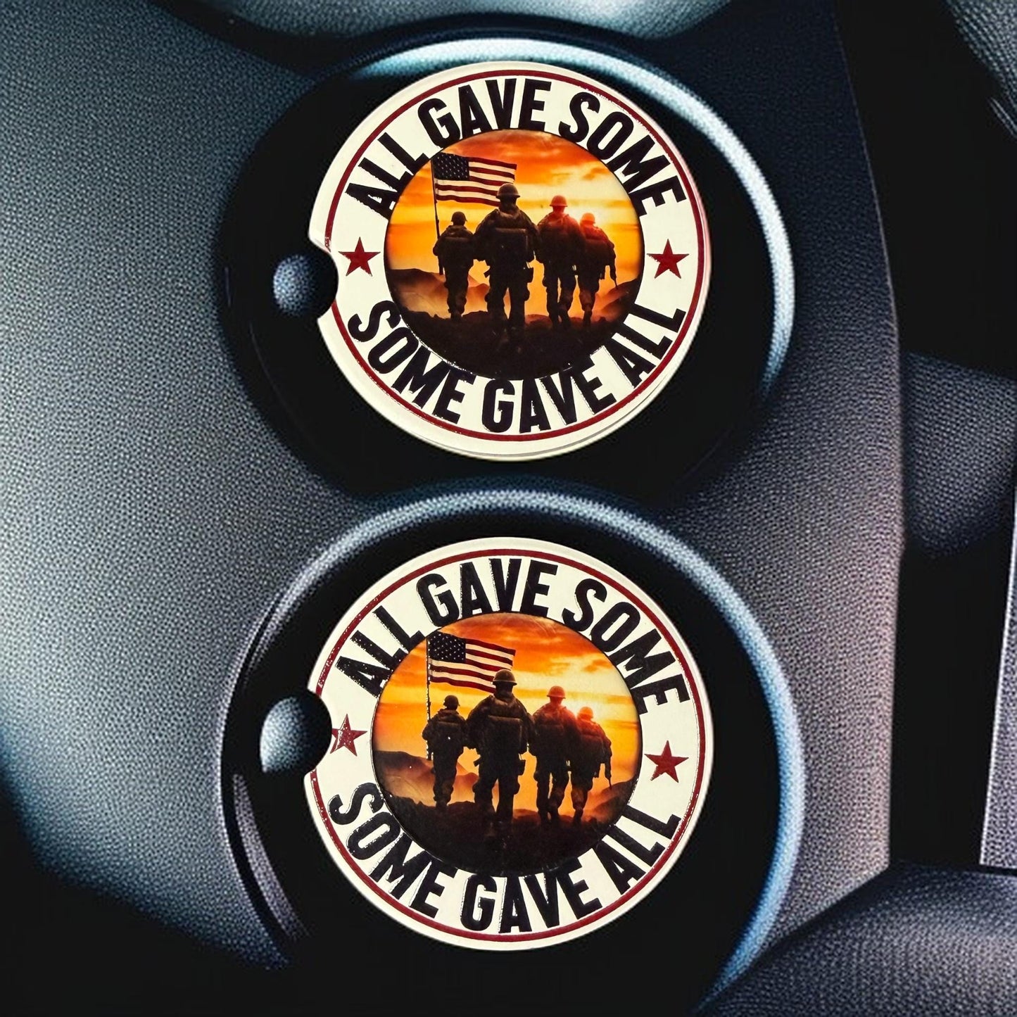 Ceramic Car Coasters Set of 2 | Military Veteran Car Accessories | Absorbent Cup Holder Coasters | Veteran Gift | Army Navy Air Force Decor __etsy:8044244312