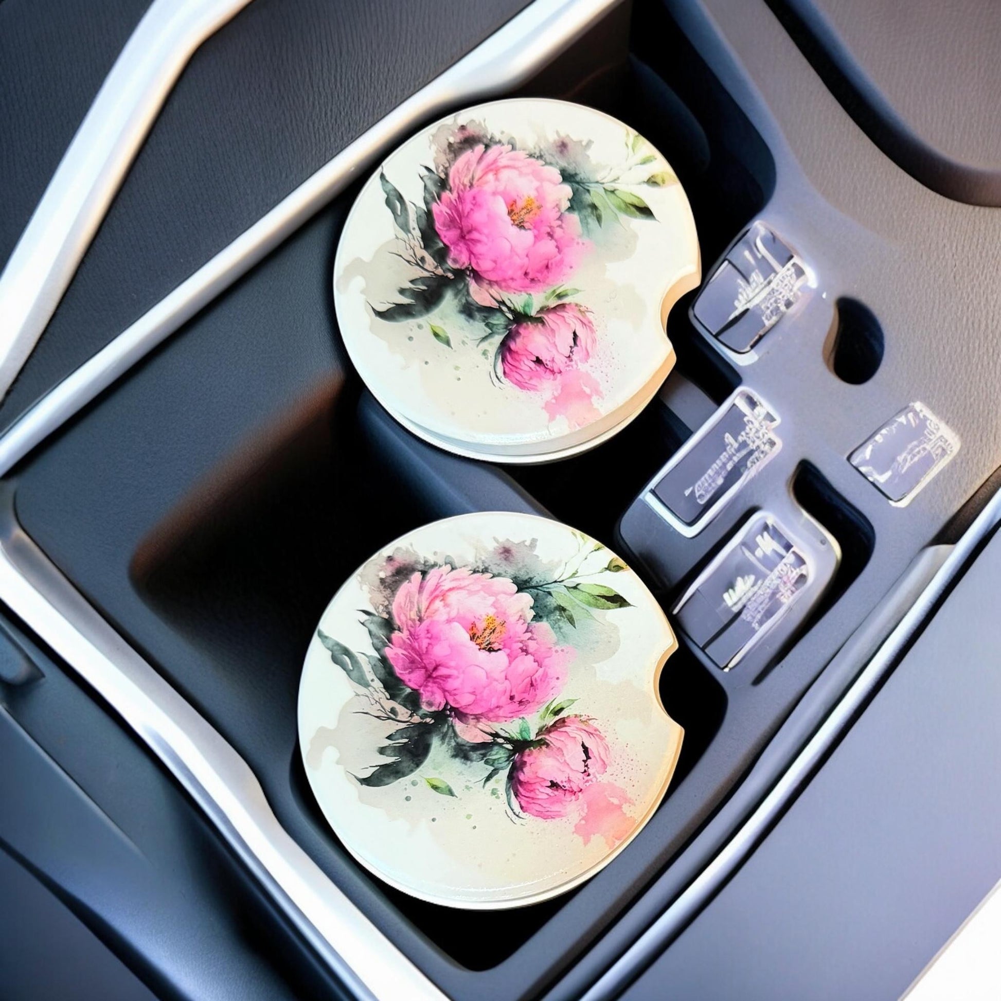 Ceramic Car Coasters Set of 2 | Pink Floral Car Accessories | Absorbent Cup Holder Coasters | Faith Inspired Gift | Inspirational Car Decor __etsy:8087398423