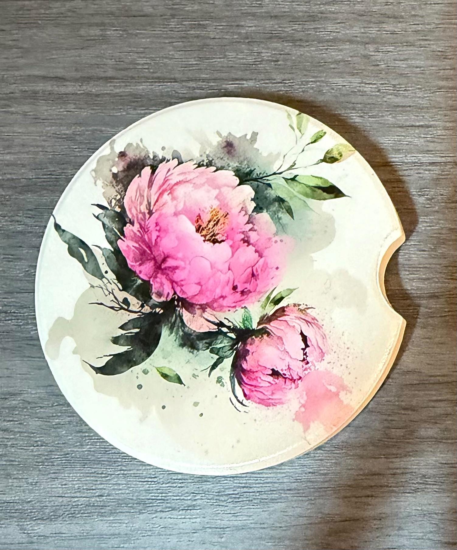 Ceramic Car Coasters Set of 2 | Pink Floral Car Accessories | Absorbent Cup Holder Coasters | Faith Inspired Gift | Inspirational Car Decor __etsy:8087401699