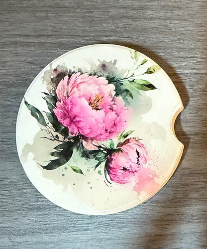Ceramic Car Coasters Set of 2 | Pink Floral Car Accessories | Absorbent Cup Holder Coasters | Faith Inspired Gift | Inspirational Car Decor __etsy:8087401699