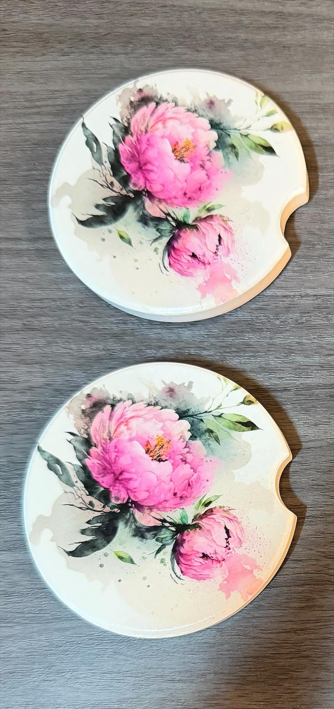Ceramic Car Coasters Set of 2 | Pink Floral Car Accessories | Absorbent Cup Holder Coasters | Faith Inspired Gift | Inspirational Car Decor __etsy:8039492146