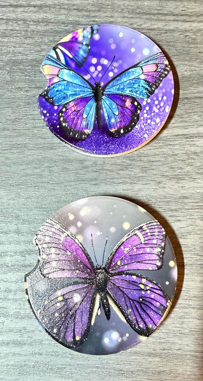 Ceramic Car Coasters Set of 2 | Purple Butterflies Car Accessories | Absorbent Cup Holder Coasters | Scenic Inspired Gift | Beach Life Decor __etsy:8087645797