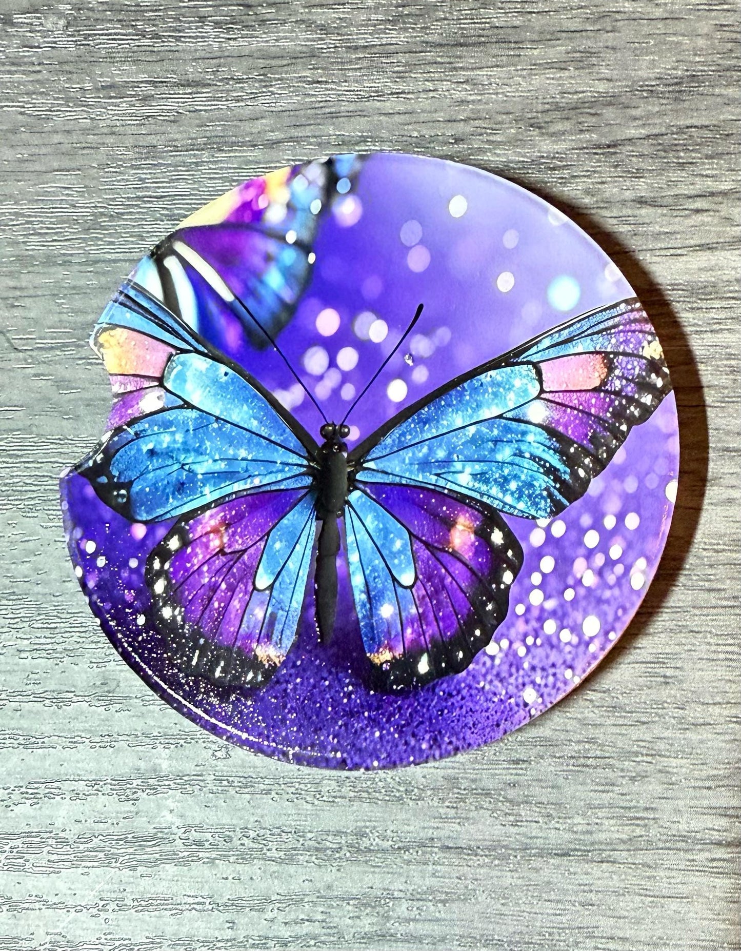 Ceramic Car Coasters Set of 2 | Purple Butterflies Car Accessories | Absorbent Cup Holder Coasters | Scenic Inspired Gift | Beach Life Decor __etsy:8087645787
