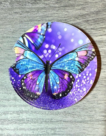 Ceramic Car Coasters Set of 2 | Purple Butterflies Car Accessories | Absorbent Cup Holder Coasters | Scenic Inspired Gift | Beach Life Decor __etsy:8087645787