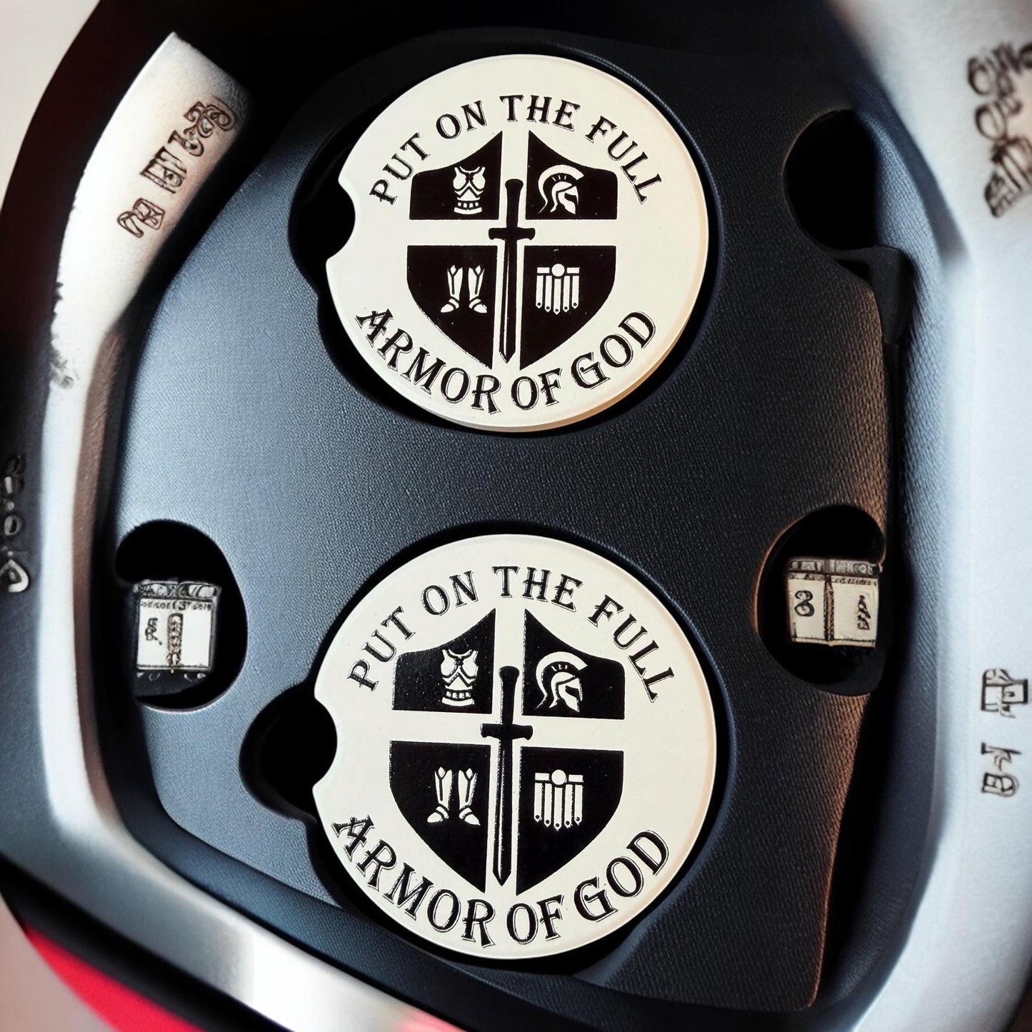 Ceramic Car Coasters Set of 2 |Put the Full Armor of God Car Accessories |Absorbent Cup Holder Coasters |Faith Gift |Inspirational Car Decor __etsy:8028291098