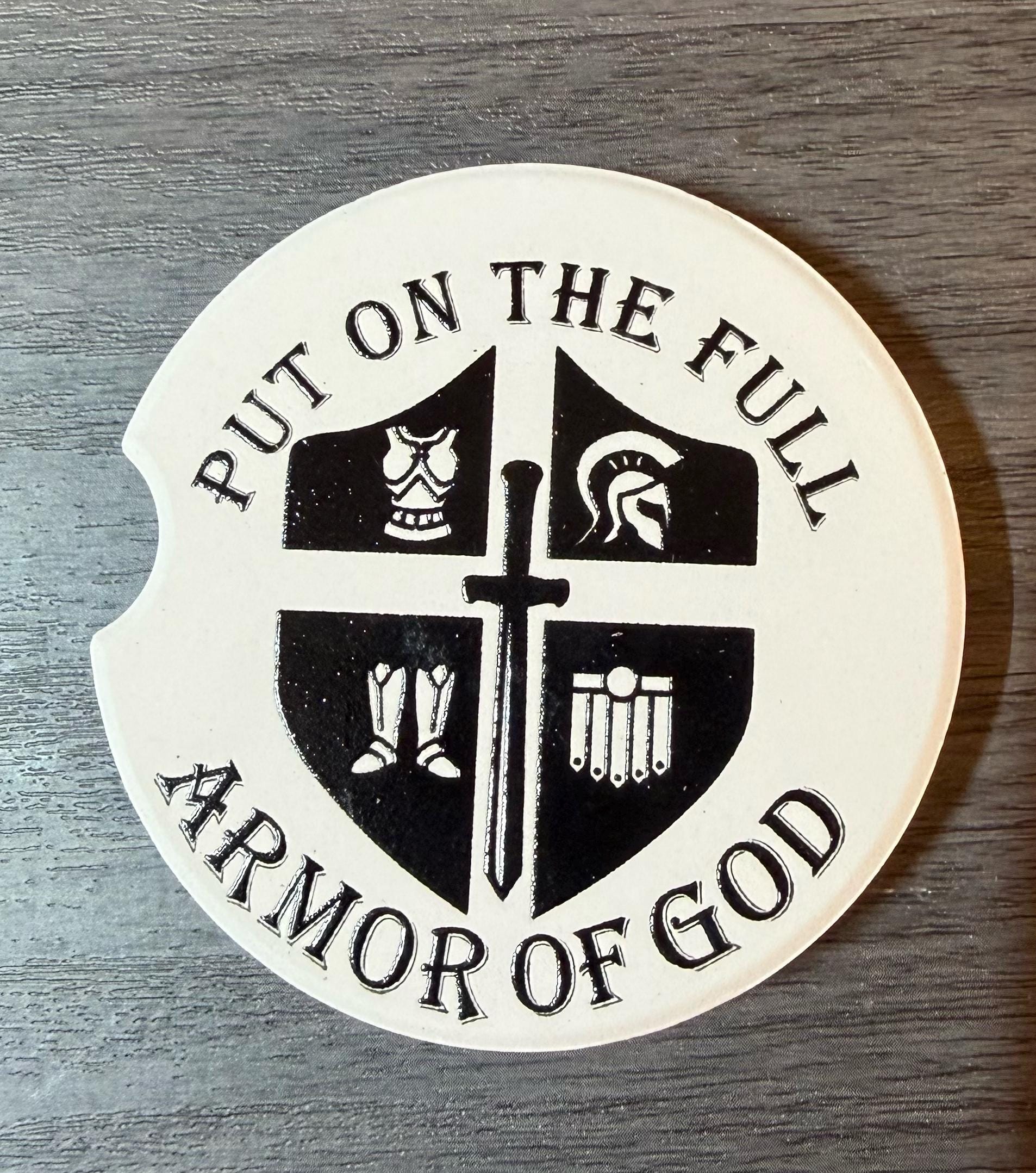 Ceramic Car Coasters Set of 2 |Put the Full Armor of God Car Accessories |Absorbent Cup Holder Coasters |Faith Gift |Inspirational Car Decor __etsy:8076194347