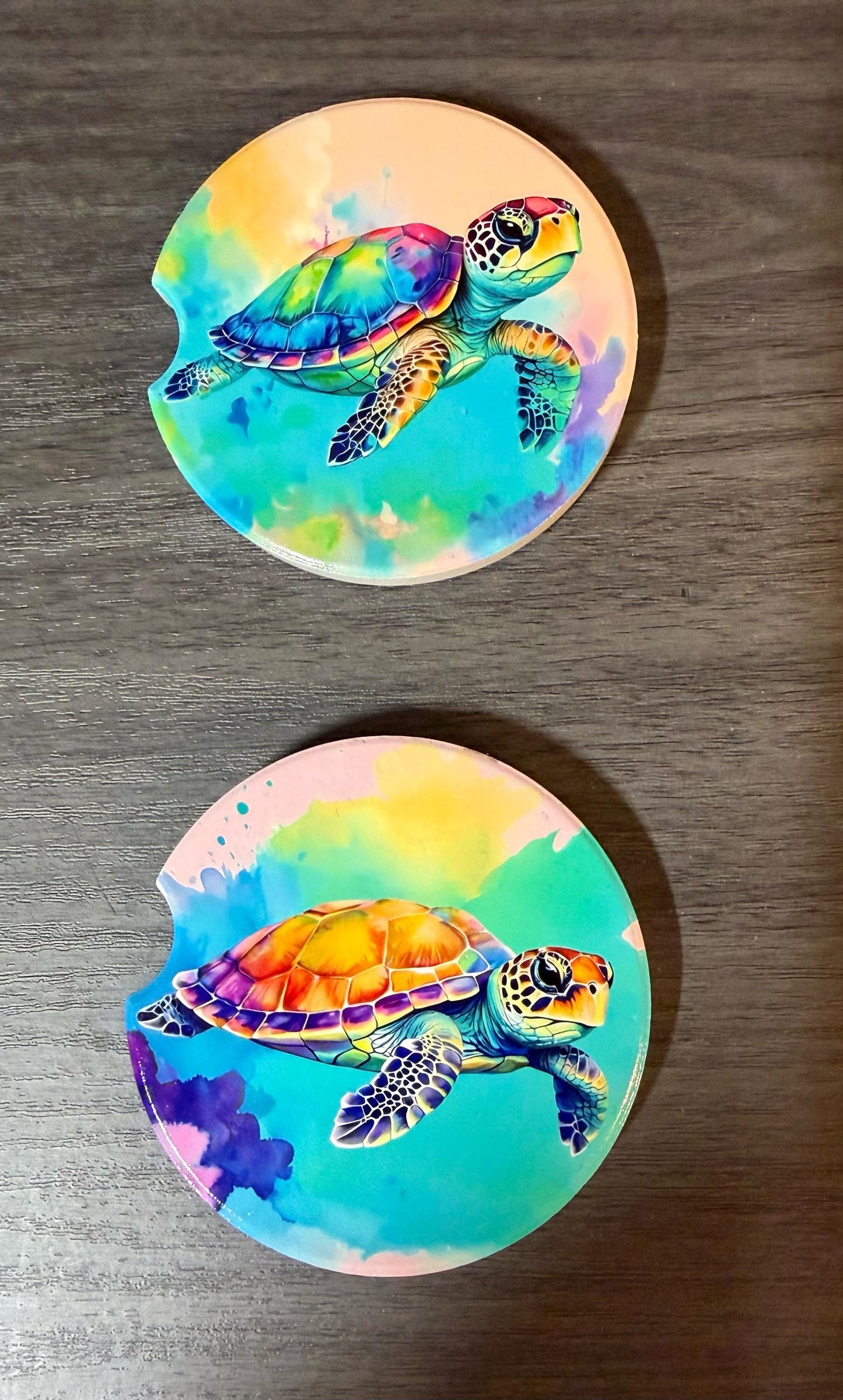 Ceramic Car Coasters Set of 2 | Sea Turtles Car Accessories | Absorbent Cup Holder Coasters | Scenic Inspired Gift | Beach Life Decor __etsy:8039742134