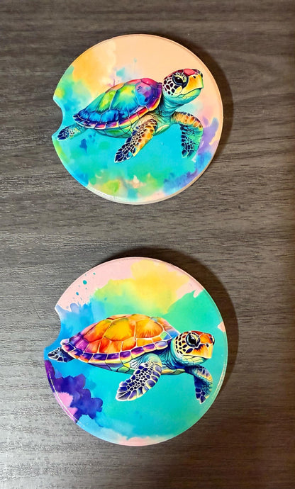 Ceramic Car Coasters Set of 2 | Sea Turtles Car Accessories | Absorbent Cup Holder Coasters | Scenic Inspired Gift | Beach Life Decor __etsy:8039742134