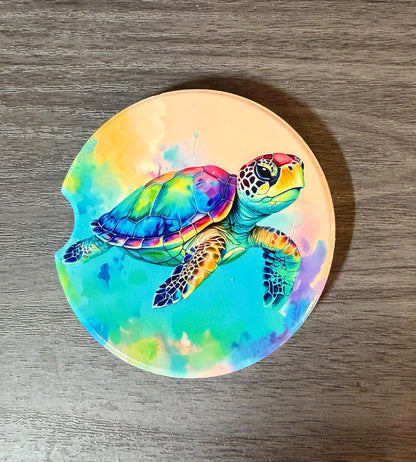 Ceramic Car Coasters Set of 2 | Sea Turtles Car Accessories | Absorbent Cup Holder Coasters | Scenic Inspired Gift | Beach Life Decor __etsy:8087666513