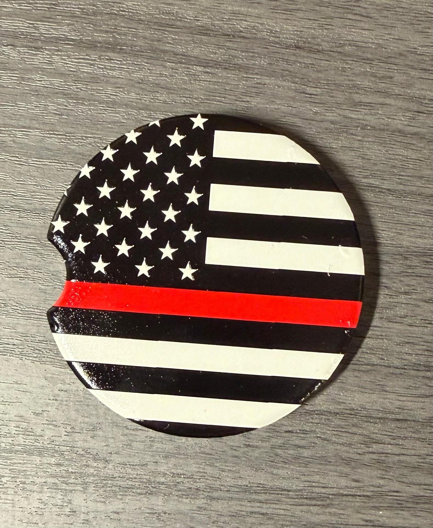 Ceramic Car Coasters Set of 2 |Support the Red Line Flag Car Accessories |Absorbent Cup Holder Coasters | Firemen Gift | Red Line Flag Decor __etsy:8098885315