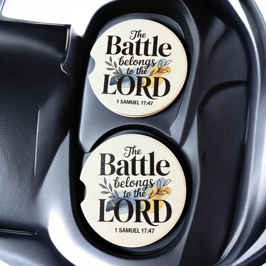 Ceramic Car Coasters Set of 2 | The Battle Belongs to the Lord Car Accessories |Absorbent Cup Holder Coasters |Faith Inspirational Car Decor __etsy:8076234925