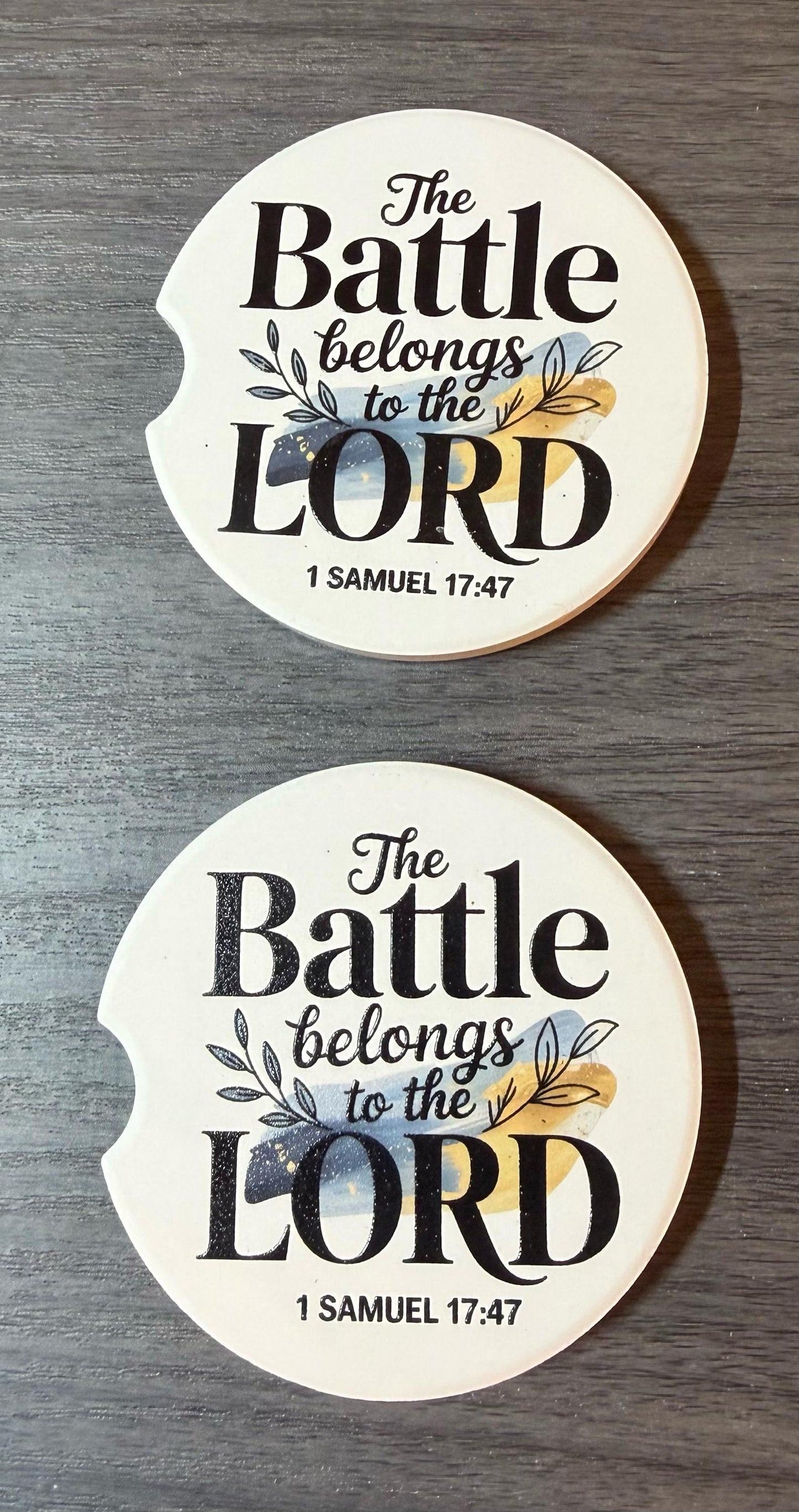 Ceramic Car Coasters Set of 2 | The Battle Belongs to the Lord Car Accessories |Absorbent Cup Holder Coasters |Faith Inspirational Car Decor __etsy:8028312716