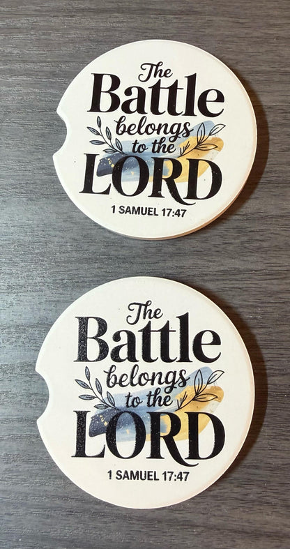 Ceramic Car Coasters Set of 2 | The Battle Belongs to the Lord Car Accessories |Absorbent Cup Holder Coasters |Faith Inspirational Car Decor __etsy:8028312716