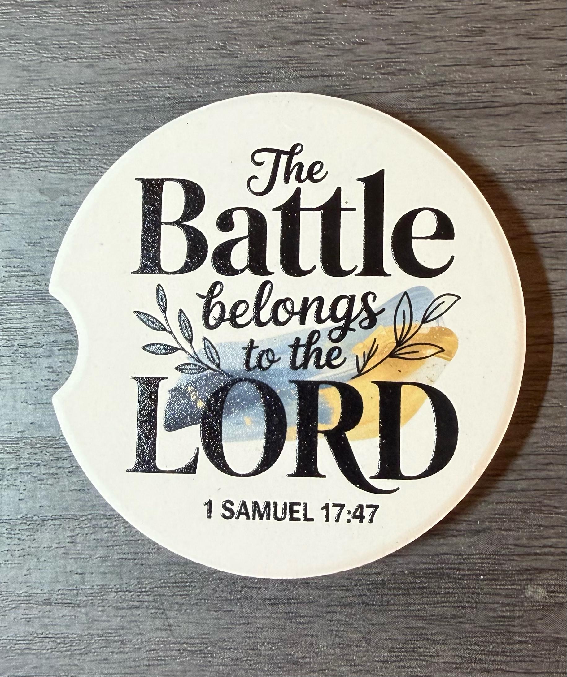 Ceramic Car Coasters Set of 2 | The Battle Belongs to the Lord Car Accessories |Absorbent Cup Holder Coasters |Faith Inspirational Car Decor __etsy:8028312714