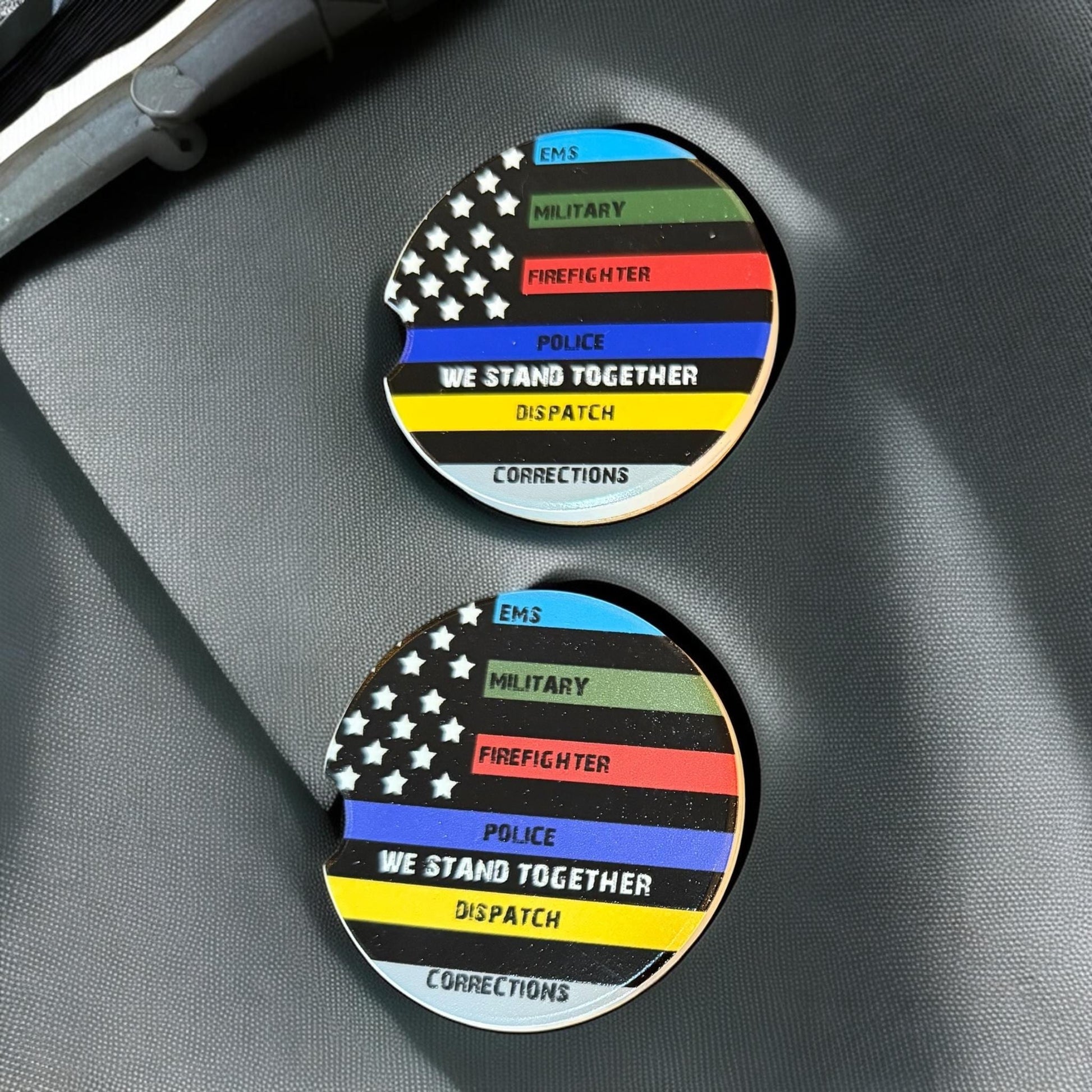 Ceramic Car Coasters Set of 2 | We Stand Together Absorbent Cup Holder Coasters | EMS, Military, Police, Dispatch, Corrections car decor __etsy:8087433375