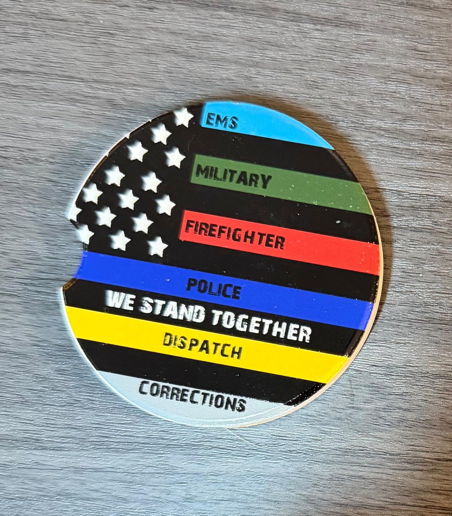 Ceramic Car Coasters Set of 2 | We Stand Together Absorbent Cup Holder Coasters | EMS, Military, Police, Dispatch, Corrections car decor __etsy:8087429853