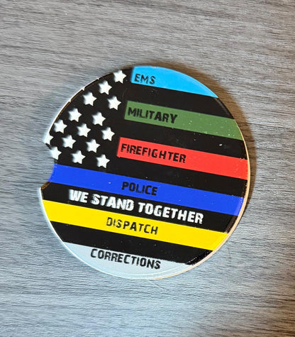 Ceramic Car Coasters Set of 2 | We Stand Together Absorbent Cup Holder Coasters | EMS, Military, Police, Dispatch, Corrections car decor __etsy:8087429853