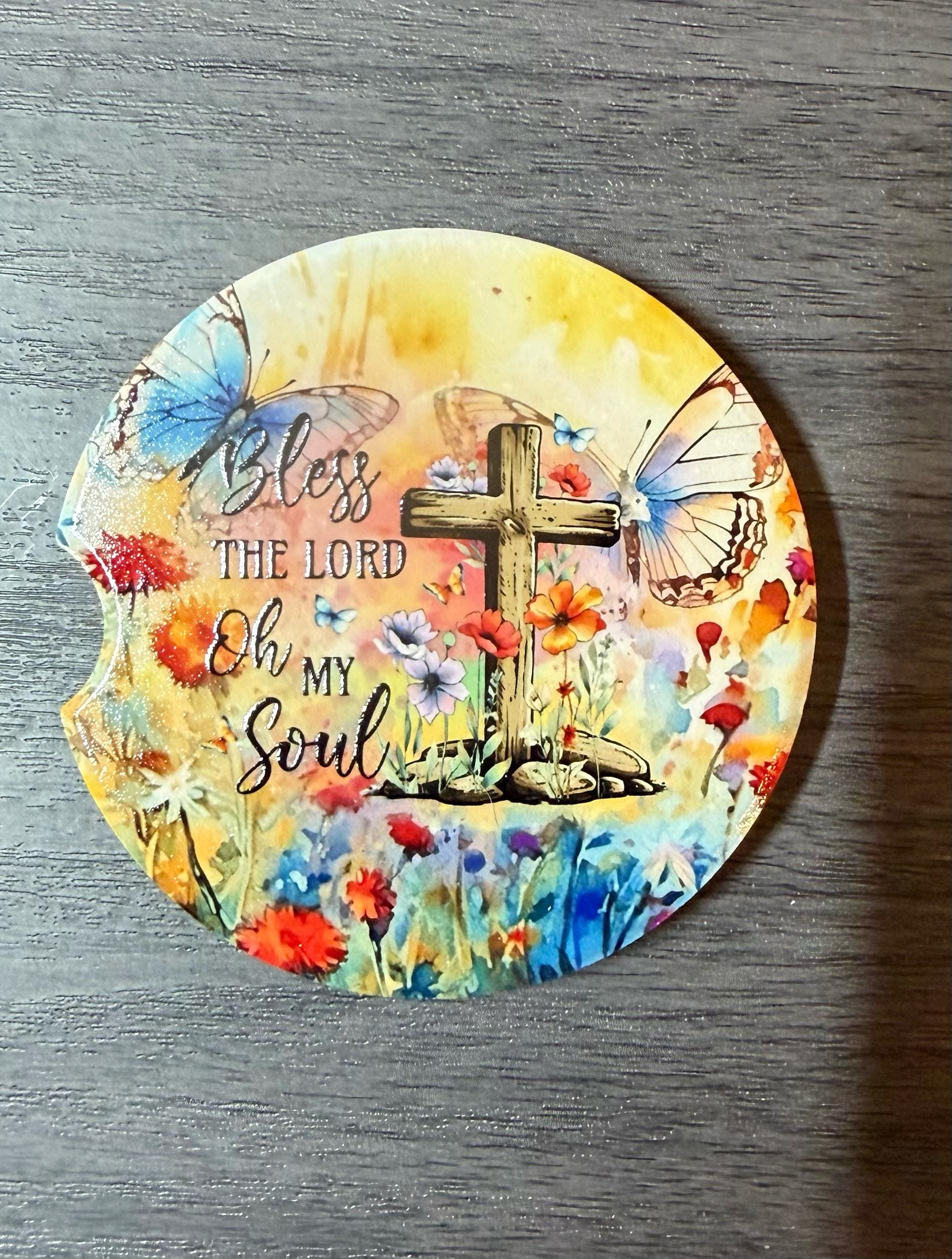 Christian Ceramic Car Coasters – Bless The Lord Oh My Soul __etsy:8194057447