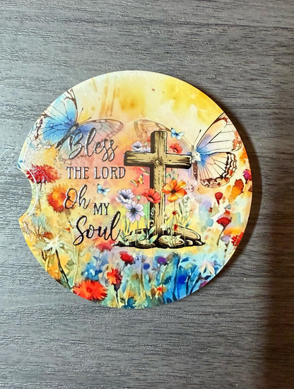 Christian Ceramic Car Coasters – Bless The Lord Oh My Soul __etsy:8194057447