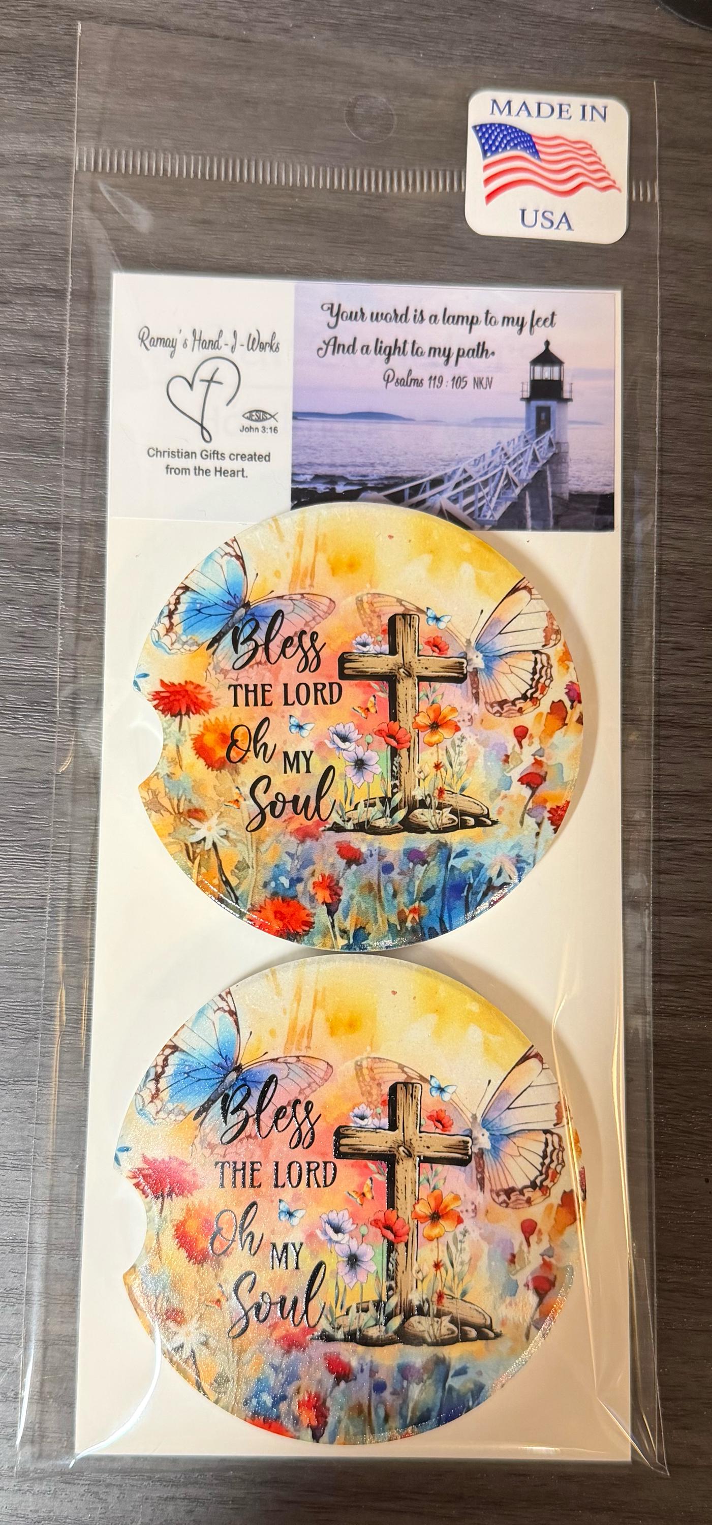 Christian Ceramic Car Coasters – Bless The Lord Oh My Soul __etsy:8194059367