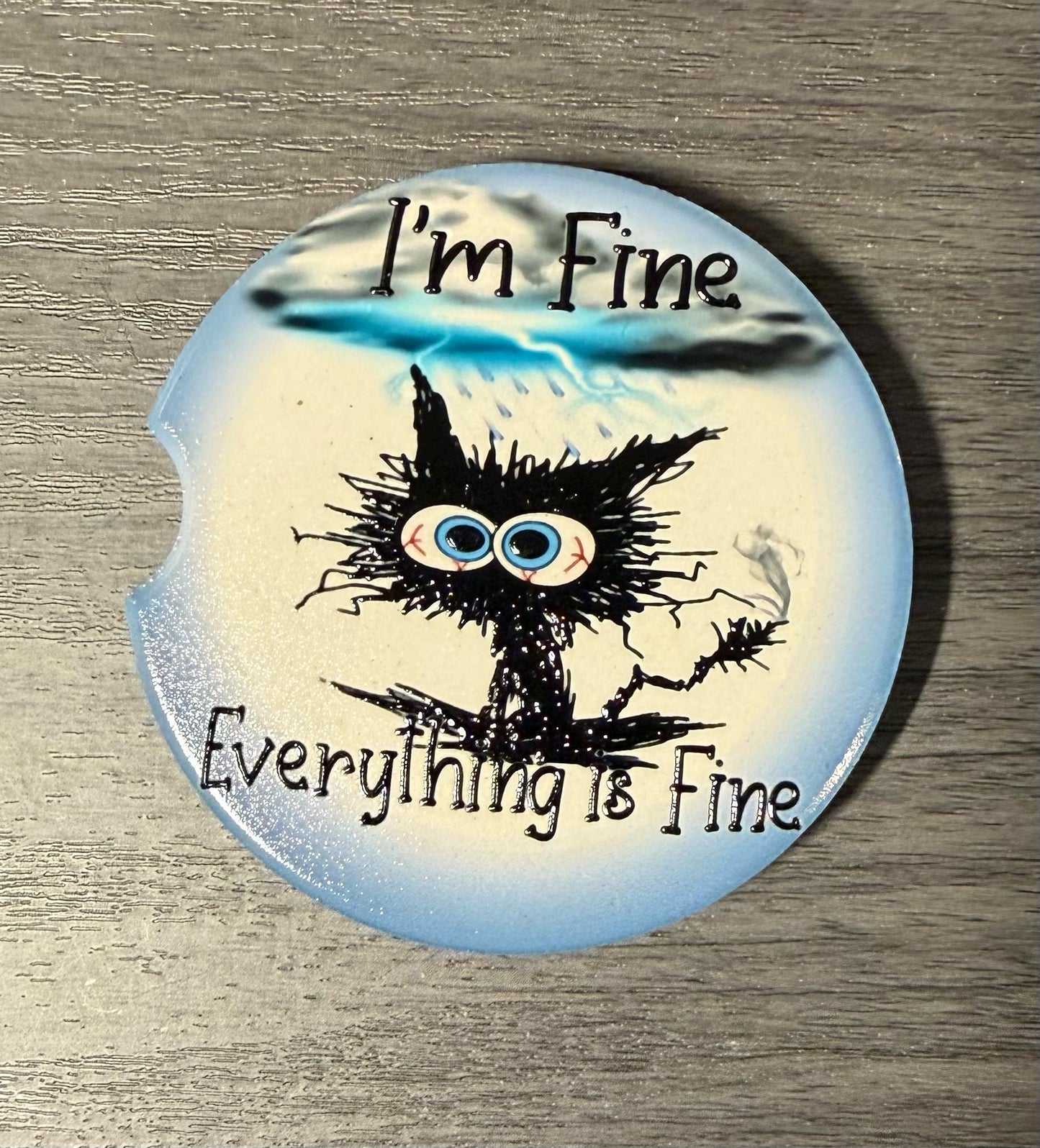 Funny Ceramic Car Coasters Set of 2 | Black cat I'm Fine, Every thing is fine Car Accessories | Absorbent Cup Holder Coasters | Funny Gift __etsy:8051106742