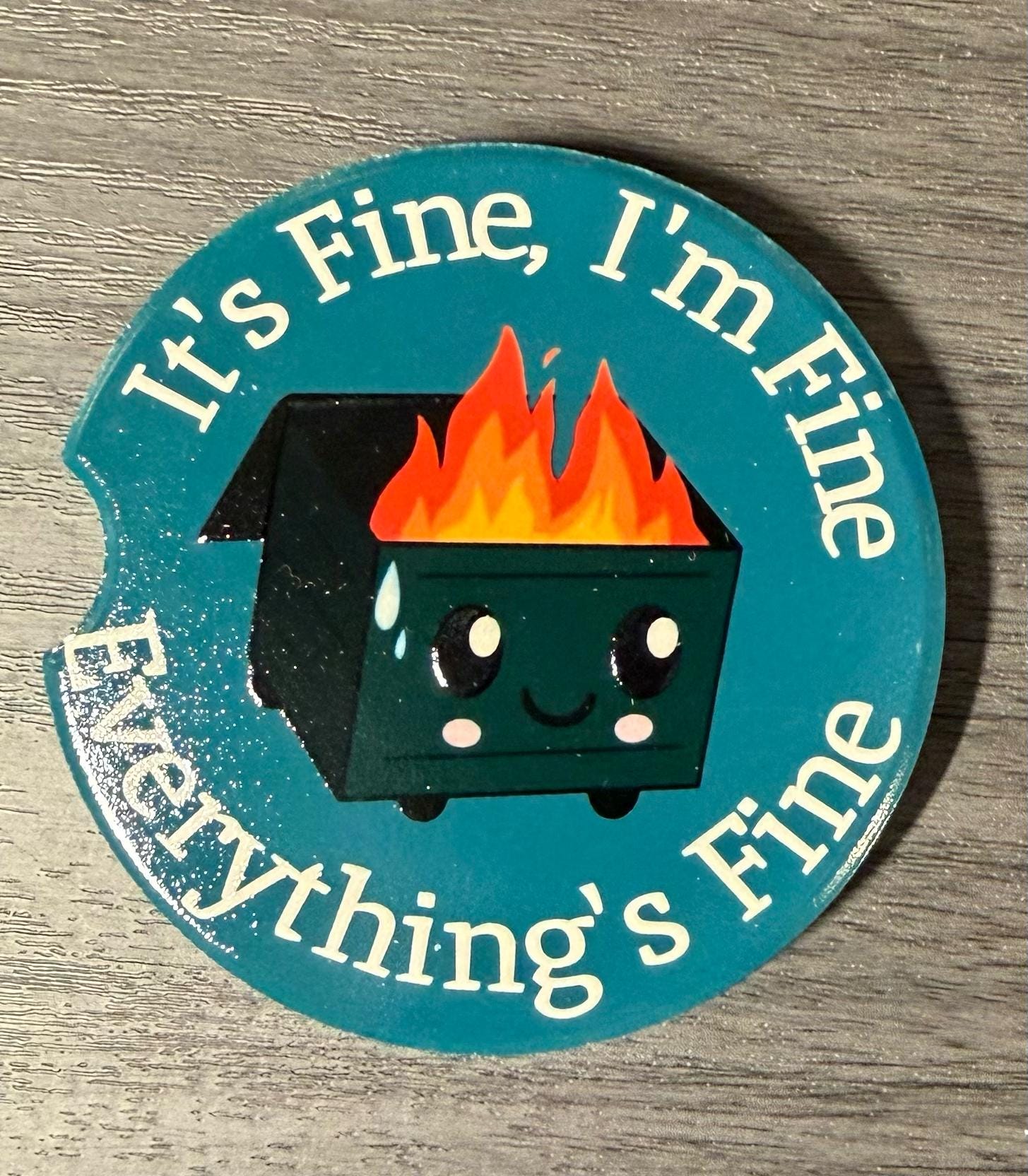 Funny Ceramic Car Coasters Set of 2 | Trash Bin I'm Fine, Everything is fine Car Accessories | Absorbent Cup Holder Coasters | Funny Gift __etsy:8051142908