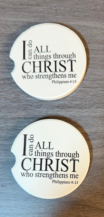 "I Can Do All Things Through Christ", Ceramic car coasters, designed to fit most cup holders