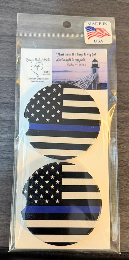 Support the Blue Ceramic car coasters, designed to fit most cup holders