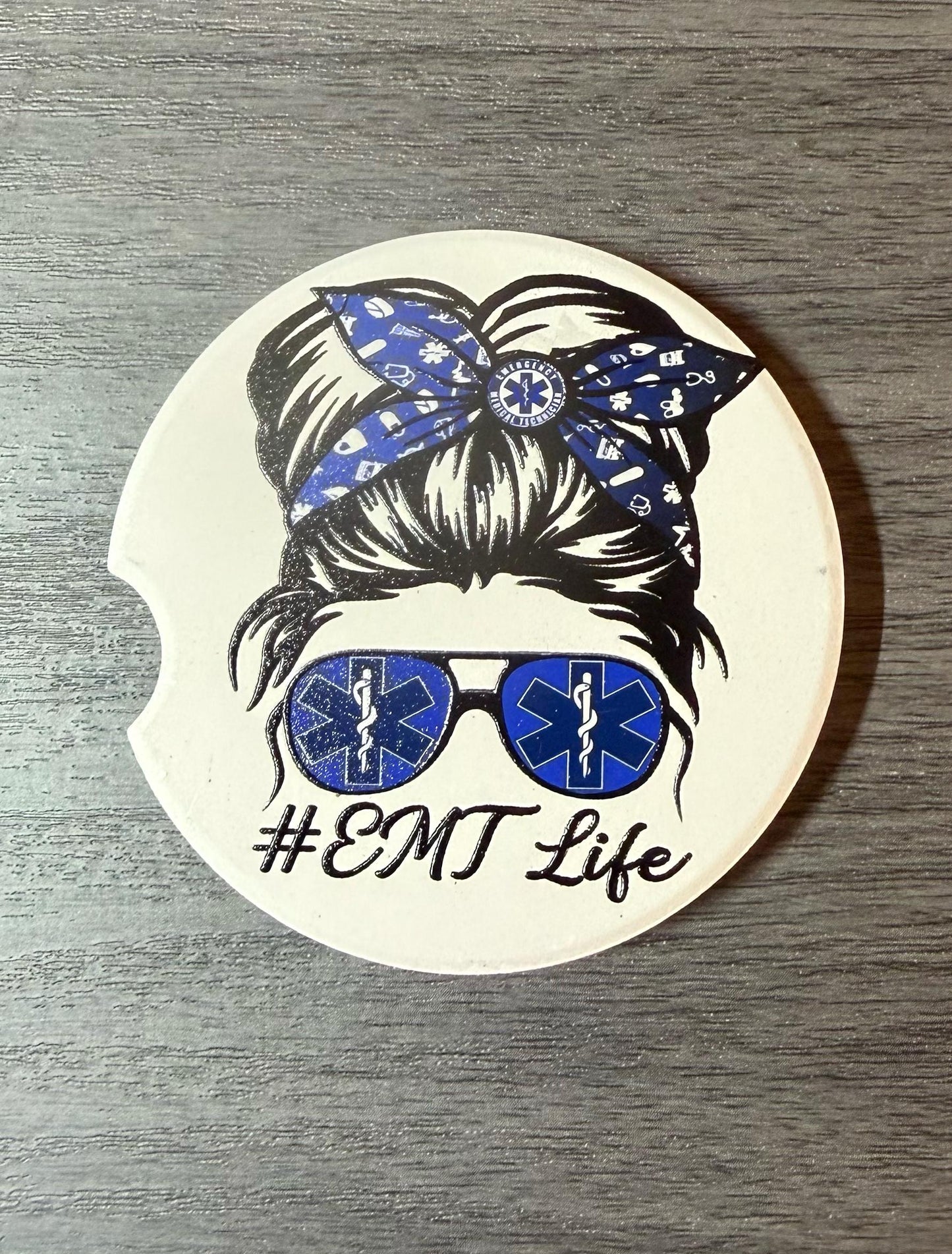 Messy Bun EMT Life Custom Ceramic Car Coasters (Set of 2) Absorbent Holder Decor __etsy:8144156720