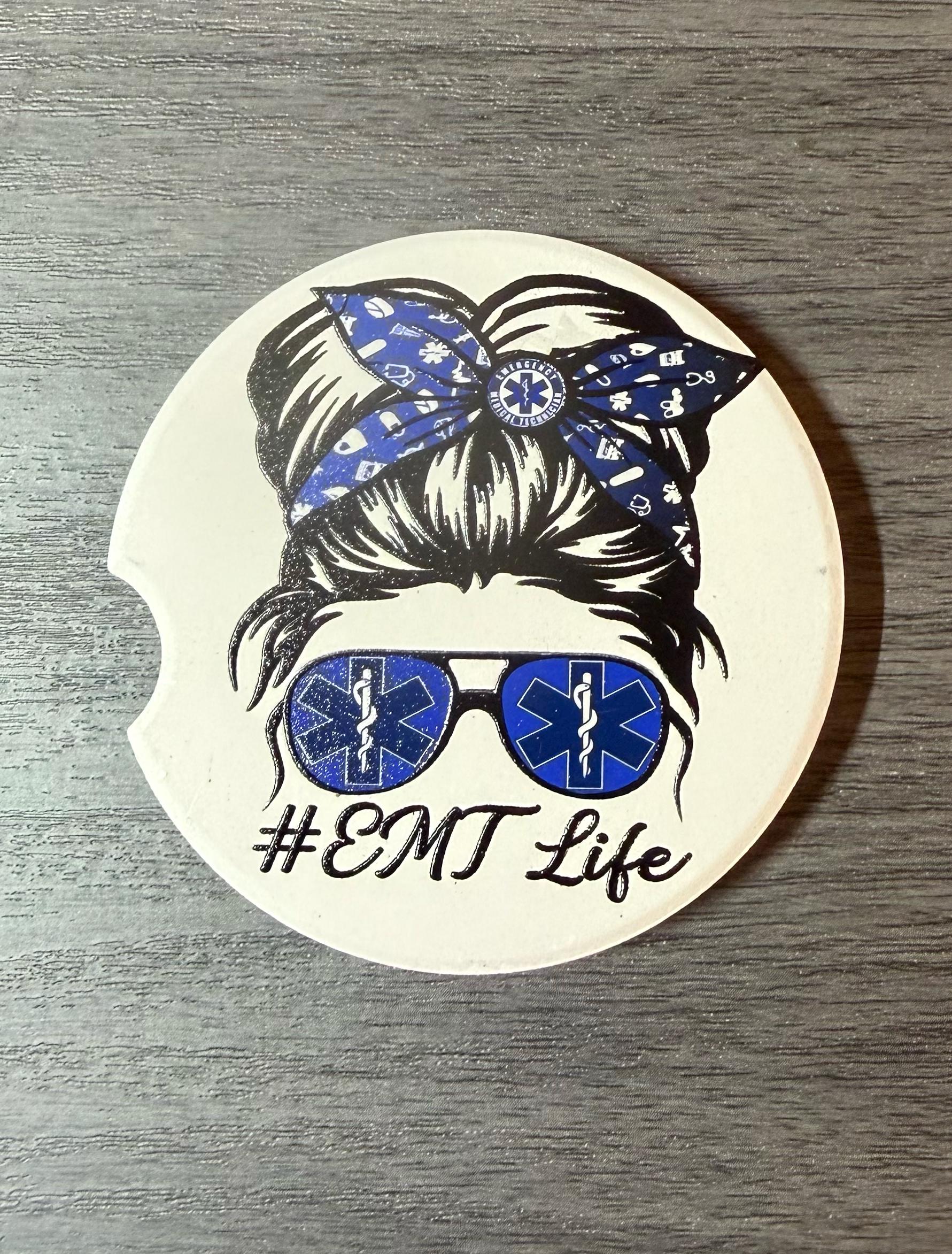Messy Bun EMT Life Custom Ceramic Car Coasters (Set of 2) Absorbent Holder Decor __etsy:8144156720