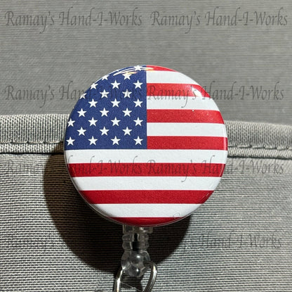 Patriotic US Flag Nurse Badge Reel: Retractable or Carabiner Clip __etsy:4942474906