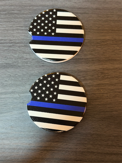 Support the Blue Ceramic car coasters, designed to fit most cup holders