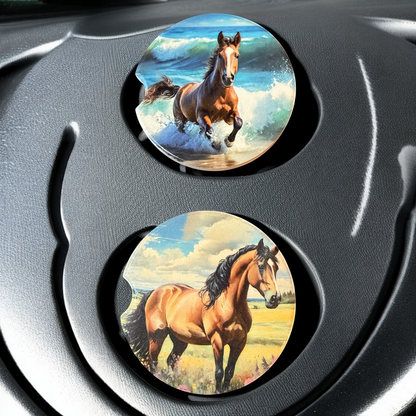 Horses Ceramic car coasters, designed to fit most cup holders