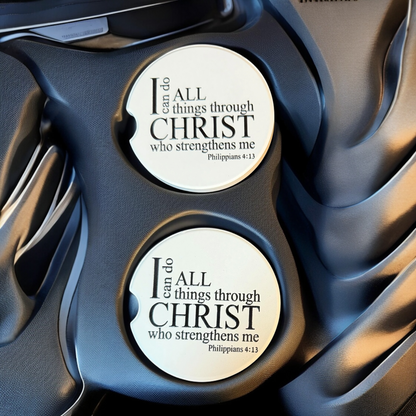 "I Can Do All Things Through Christ", Ceramic car coasters, designed to fit most cup holders