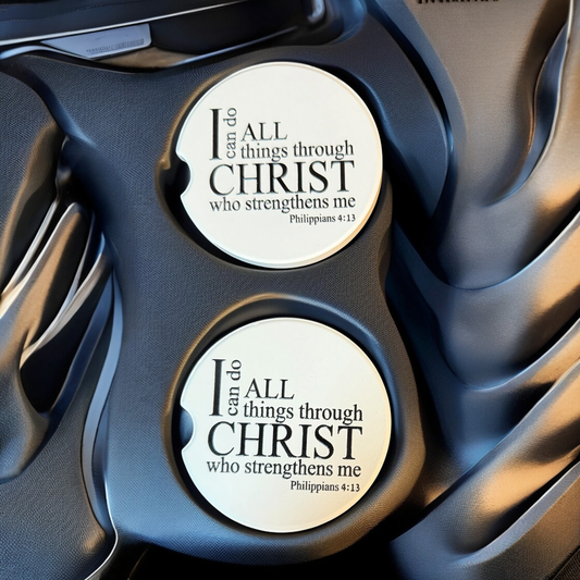 "I Can Do All Things Through Christ", Ceramic car coasters, designed to fit most cup holders