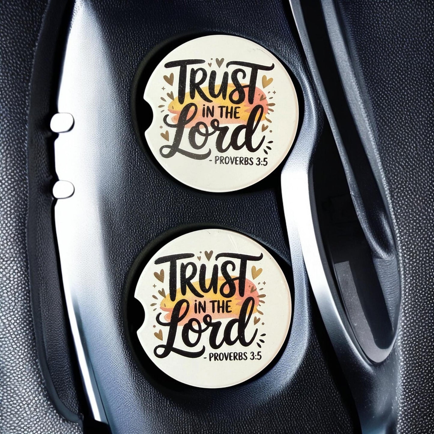 Trust in The Lord - Proverbs 3:5 Christian Custom Ceramic Car Coasters (Set of 2) __etsy:8145282076