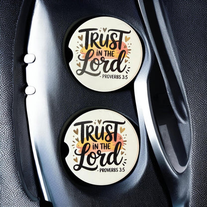Trust in The Lord - Proverbs 3:5 Christian Custom Ceramic Car Coasters (Set of 2) __etsy:8145282076
