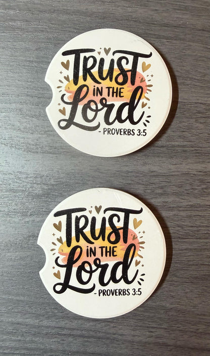 Trust in The Lord - Proverbs 3:5 Christian Custom Ceramic Car Coasters (Set of 2) __etsy:8145276046